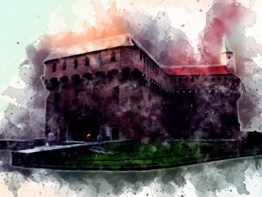 Eski şehir Krakow sanat illüstrasyonları antika