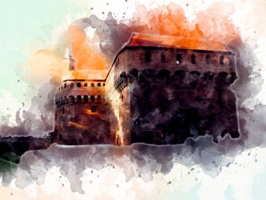 Eski şehir Krakow sanat illüstrasyonları antika