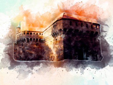 Eski şehir Krakow sanat illüstrasyonları antika