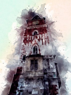 Eski şehir Krakow sanat illüstrasyonları antika