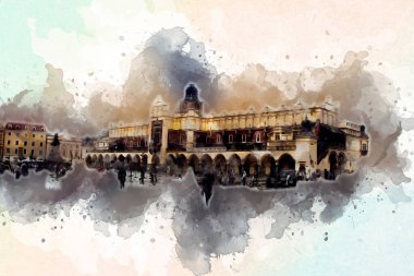 Eski şehir Krakow sanat illüstrasyonları antika