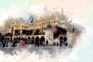 Eski şehir Krakow sanat illüstrasyonları antika