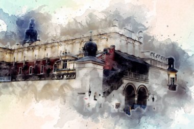 Eski şehir Krakow sanat illüstrasyonları antika