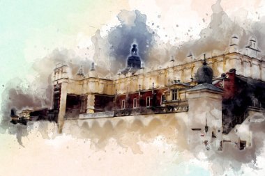 Eski şehir Krakow sanat illüstrasyonları antika