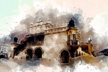 Eski şehir Krakow sanat illüstrasyonları antika