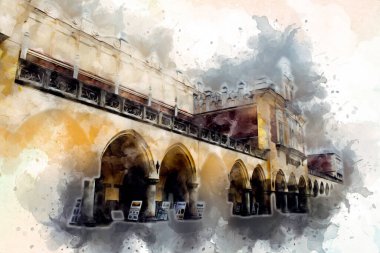 Eski şehir Krakow sanat illüstrasyonları antika