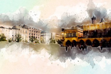 Eski şehir Krakow sanat illüstrasyonları antika