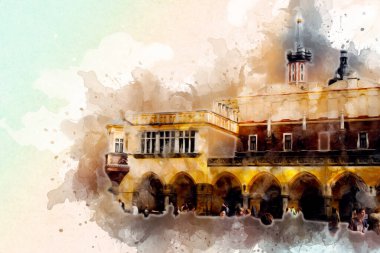 Eski şehir Krakow sanat illüstrasyonları antika