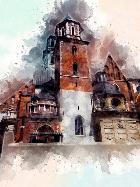 Eski şehir Krakow sanat illüstrasyonları antika