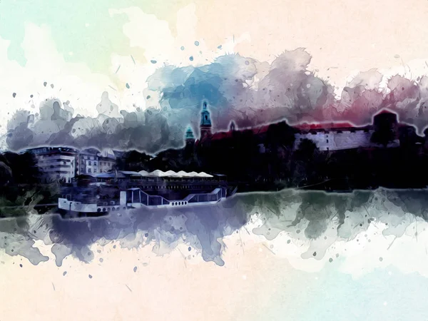 Eski şehir Krakow sanat illüstrasyonları antika