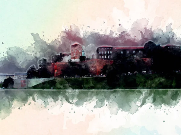 Eski şehir Krakow sanat illüstrasyonları antika