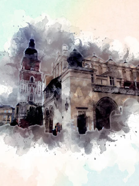 Eski şehir Krakow sanat illüstrasyonları antika