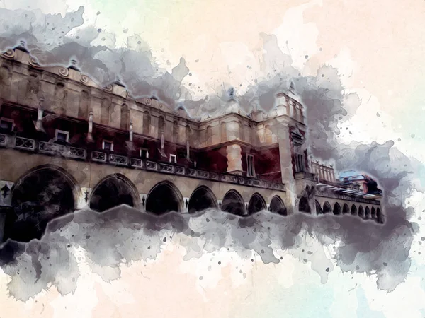 Eski şehir Krakow sanat illüstrasyonları antika