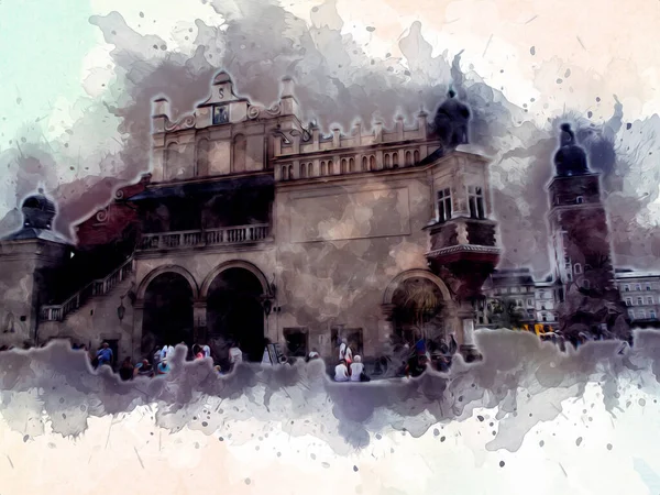 Eski şehir Krakow sanat illüstrasyonları antika