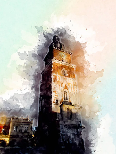 Eski şehir Krakow sanat illüstrasyonları antika