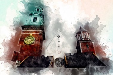 Eski şehir Krakow sanat illüstrasyonları antika