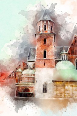 Eski şehir Krakow sanat illüstrasyonları antika