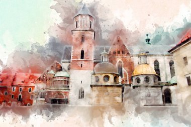 Eski şehir Krakow sanat illüstrasyonları antika