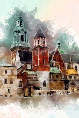 Eski şehir Krakow sanat illüstrasyonları antika