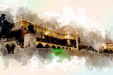 Eski şehir Krakow sanat illüstrasyonları antika