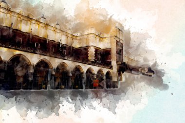 Eski şehir Krakow sanat illüstrasyonları antika