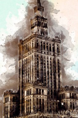 Varşova şehir manzarası dış sanat çizimi çizimi