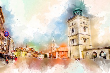 Varşova şehir manzarası dış sanat çizimi çizimi