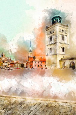 Varşova şehir manzarası dış sanat çizimi çizimi