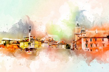 Varşova şehir manzarası dış sanat çizimi çizimi