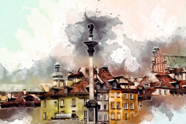 Varşova şehir manzarası dış sanat çizimi çizimi