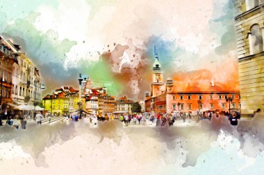 Varşova şehir manzarası dış sanat çizimi çizimi