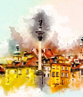 Varşova şehir manzarası dış sanat çizimi çizimi