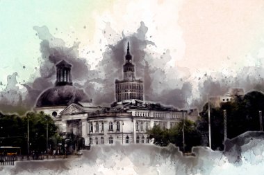 Varşova şehir manzarası dış sanat çizimi çizimi