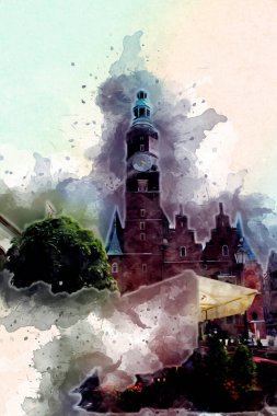 Wroclaw City Poland antika sanat eskizi çizimi