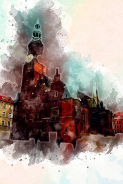 Wroclaw City Poland antika sanat eskizi çizimi