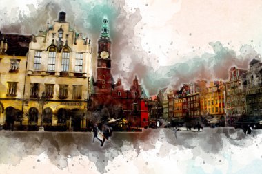 Wroclaw City Poland antika sanat eskizi çizimi