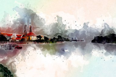 Wroclaw City Poland antika sanat eskizi çizimi