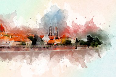 Wroclaw City Poland antika sanat eskizi çizimi