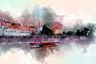 Wroclaw City Poland antika sanat eskizi çizimi