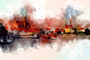 Wroclaw City Poland antika sanat eskizi çizimi