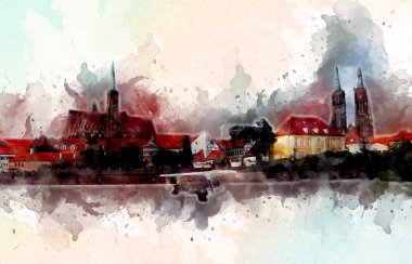 Wroclaw City Poland antika sanat eskizi çizimi