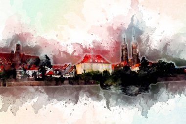 Wroclaw City Poland antika sanat eskizi çizimi