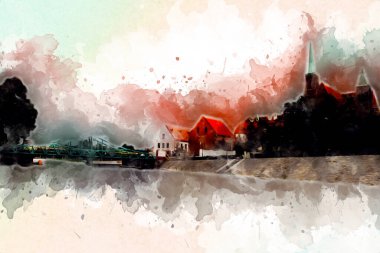 Wroclaw City Poland antika sanat eskizi çizimi