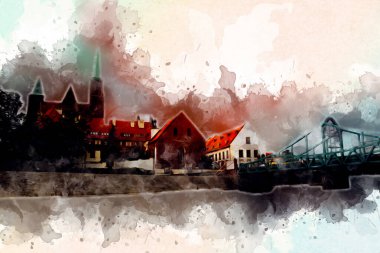 Wroclaw City Poland antika sanat eskizi çizimi