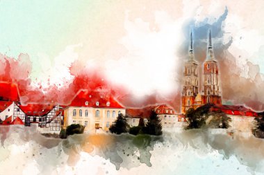 Wroclaw City Poland antika sanat eskizi çizimi