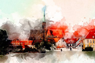 Wroclaw City Poland antika sanat eskizi çizimi