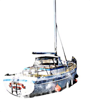 Yelkenli tekneler marina sanat illüstrasyonuna yerleştirildi.