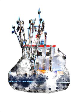 Yelkenli tekneler marina sanat illüstrasyonuna yerleştirildi.