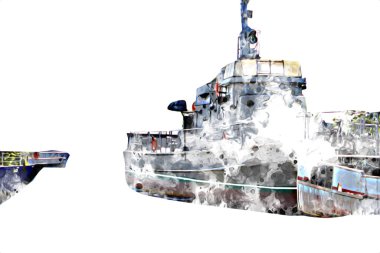 Askeri gemi, Atlantik Denizi 'nin engebeli çizimlerinden geçiyor.