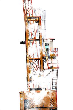 Şantiye iskelesi, klasik resim çizimi olan bir inşaat alanı.